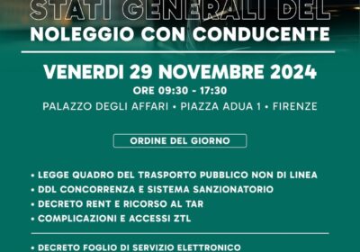 Trasporti: da funzione a tutela Noleggio con conducente, Stati generali a Firenze 29 novembre